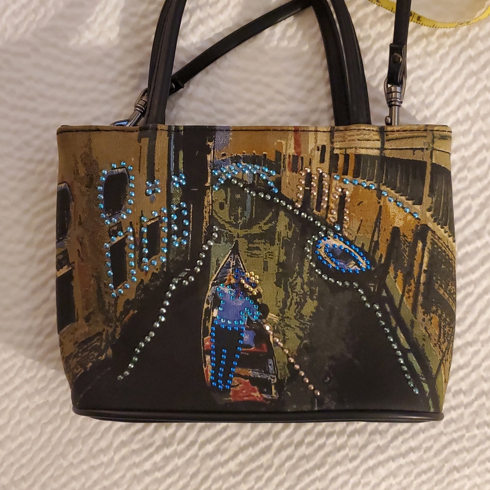 Bueno Brand Stylish Black & Gold Venice Print Handbag